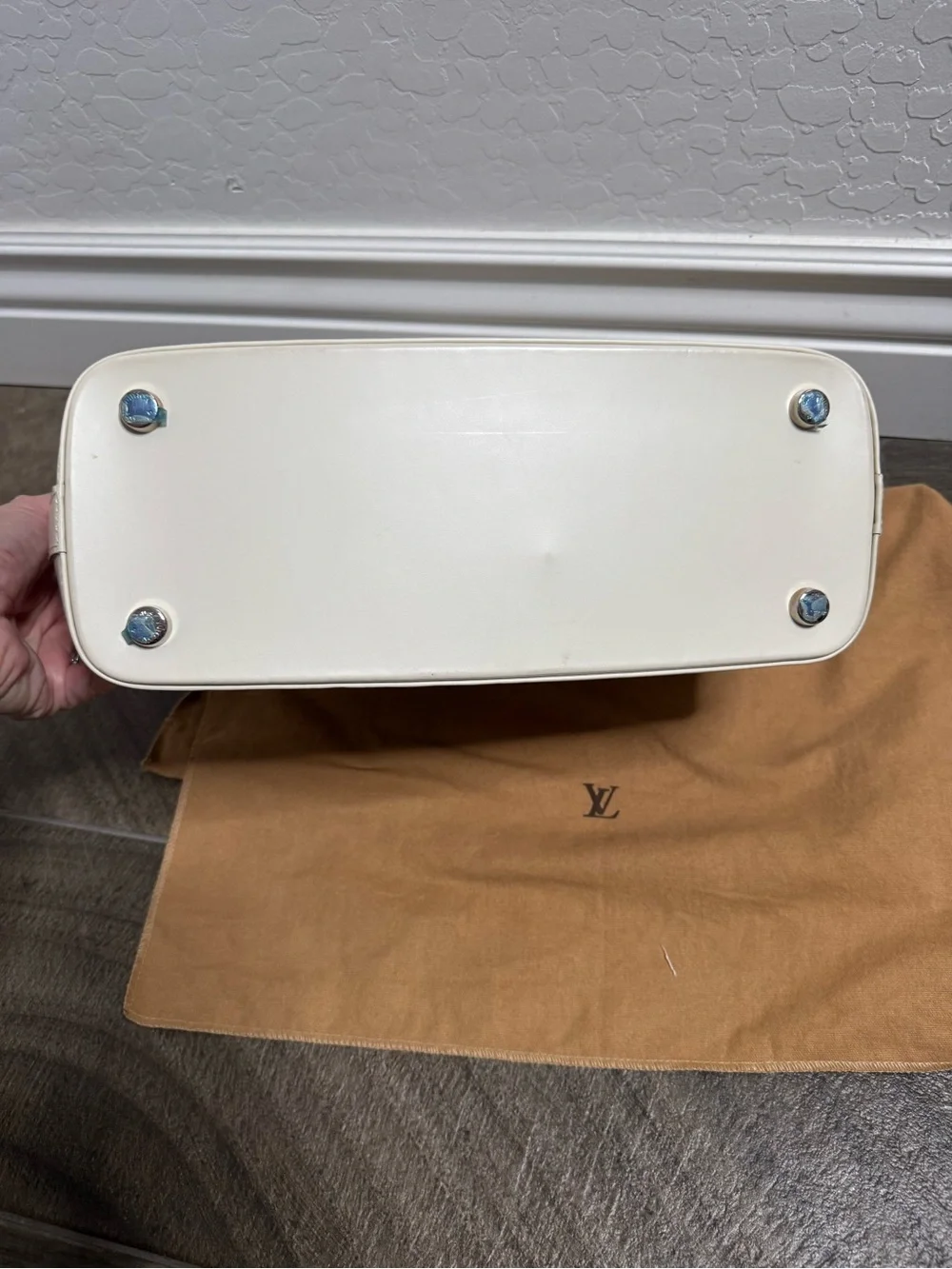 Louis Vuitton Cream Structured Satchel with Buckle Accent
